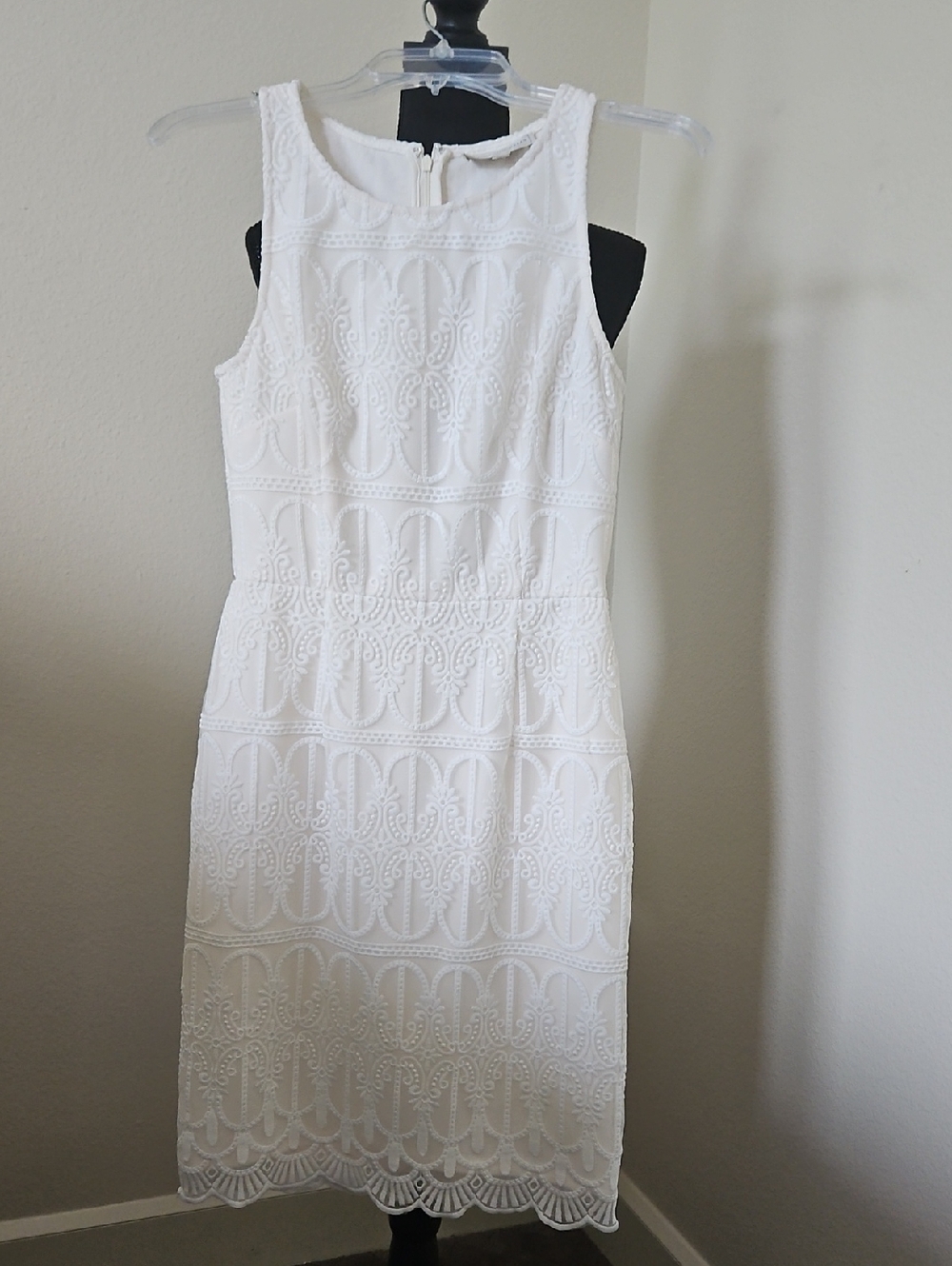 White Sleeveless Embroidered Midi Dress
